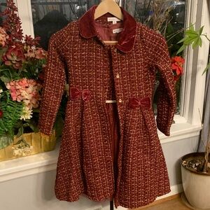 Nannette Red Tweed Coat with Velvet Collar